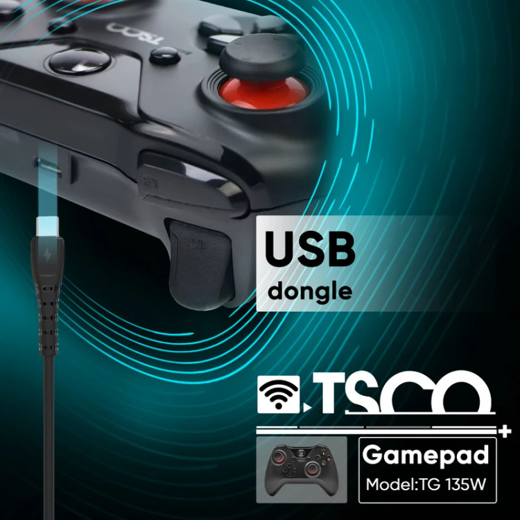 دسته بازی بیسیم تسکو مدل TG 135W با اتصال دانگل USB دارای 16 کلید و شوک کد (x-006)